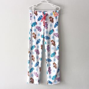 NEW Care Bears Christmas Fleece Pajama Pants Drawstring White Pink Blue Medium